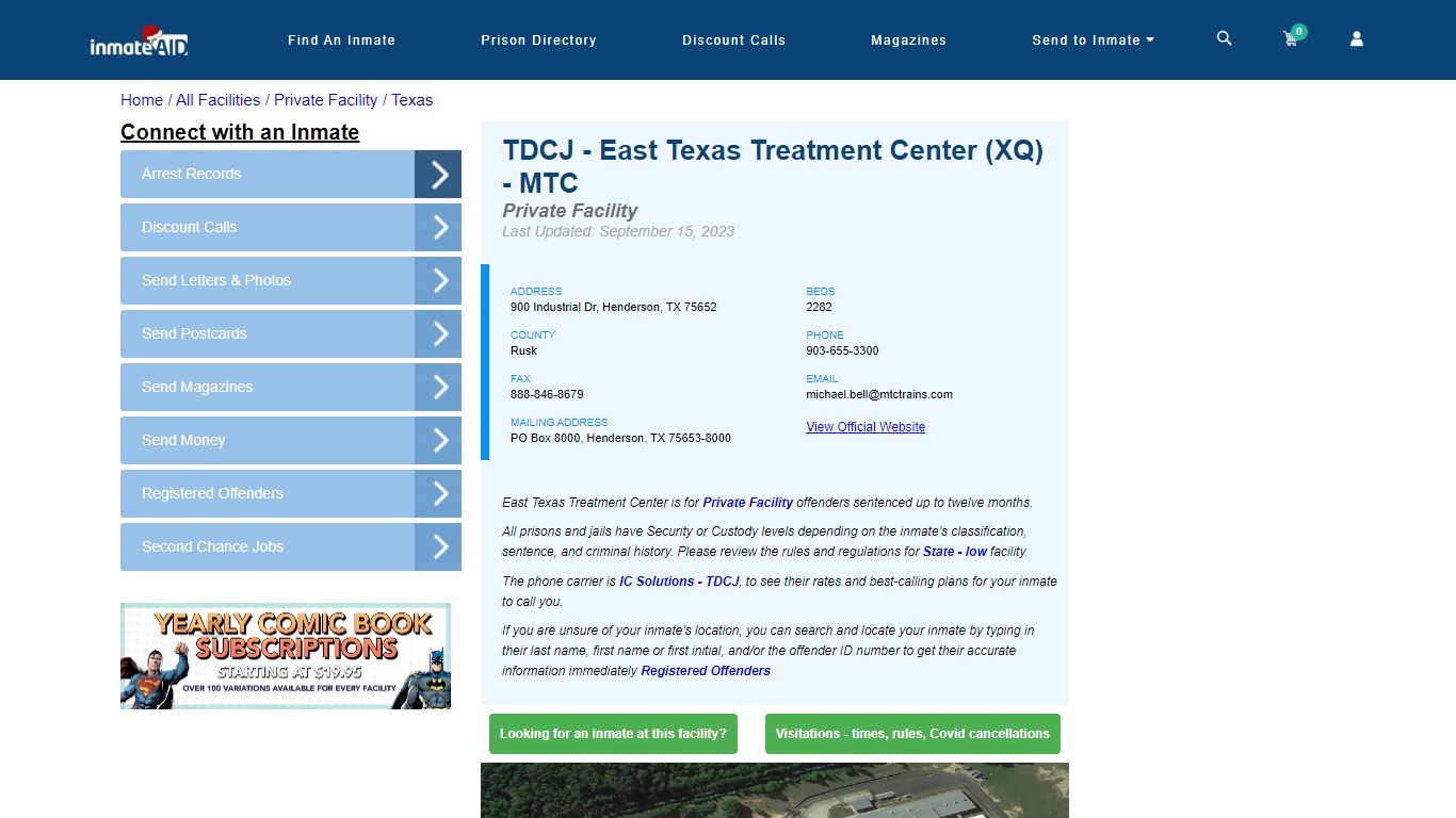 TDCJ - East Texas Treatment Center (XQ) - MTC - Inmate Search ...